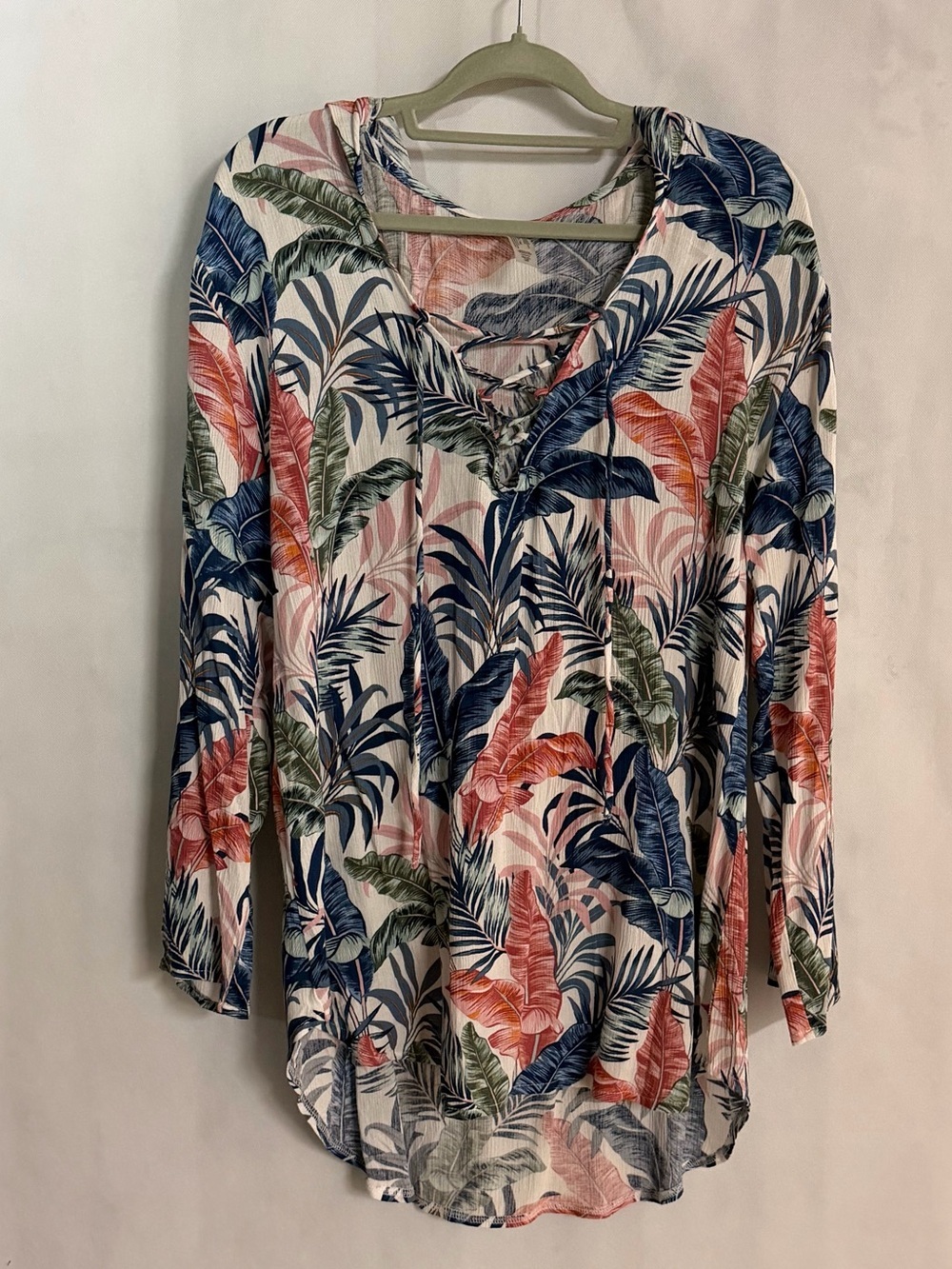 Raisins Tropical Palm Print Hooded Swim Cover Up Medium NWOT Sheer Beach